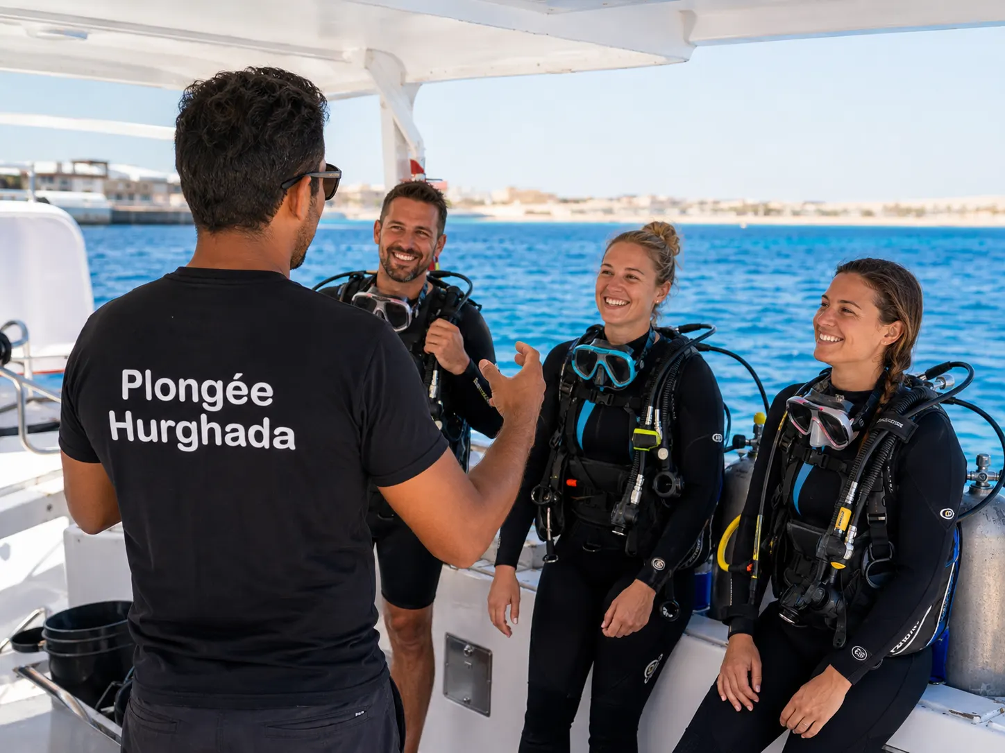 Briefing de l'instructeur francophone de Plongée Hurghada avant la plongée à Hurghada
